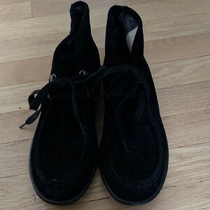 Women’s Lucky Brand Black Suede Lace Up Booties, Size 7.5M
